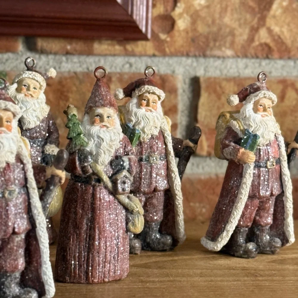 Rare Vintage 1988 Festive Santa Clause Sparkle Christmas Ornament Figurine Set